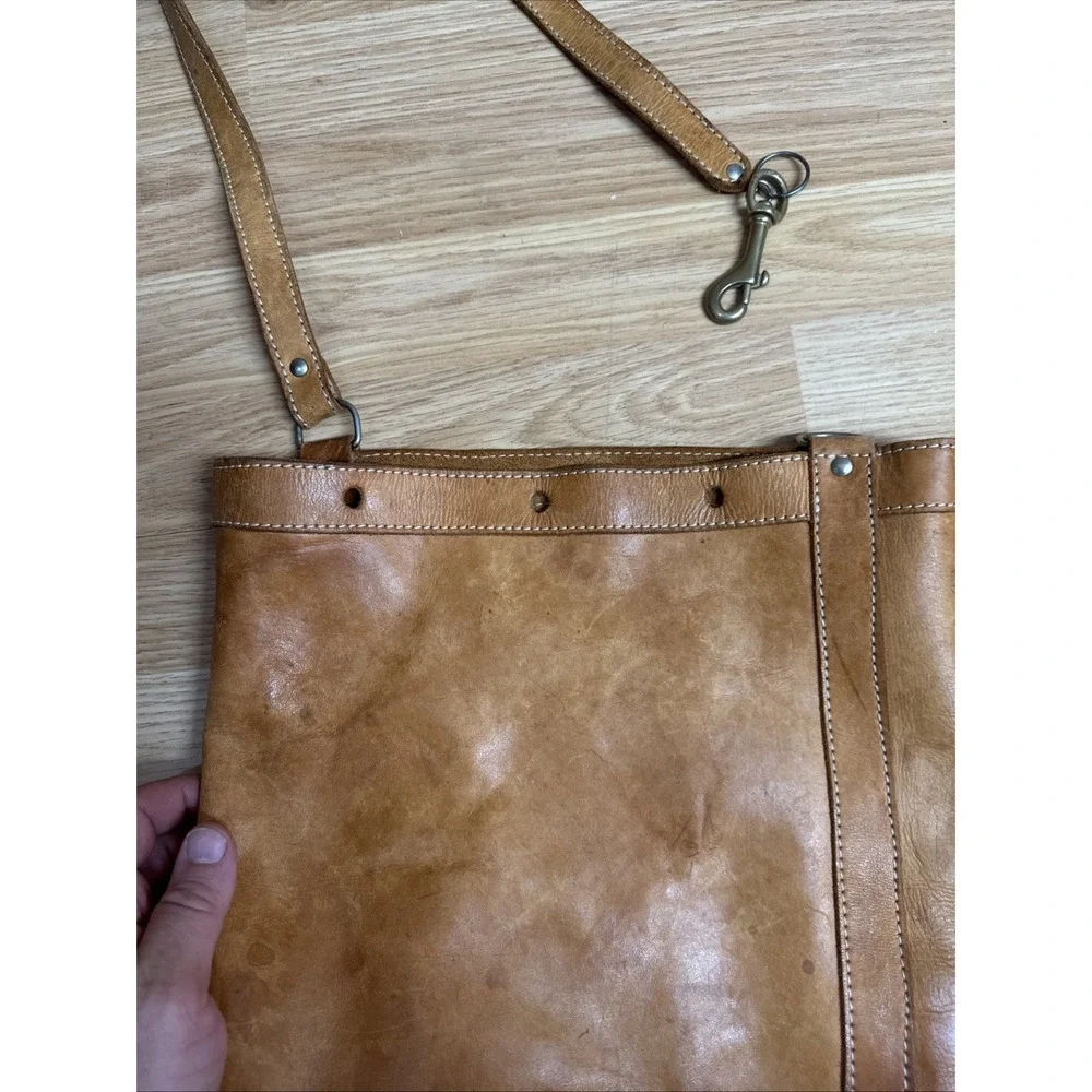 Vintage Tan Leather Bucket Cinch top Tote Bag